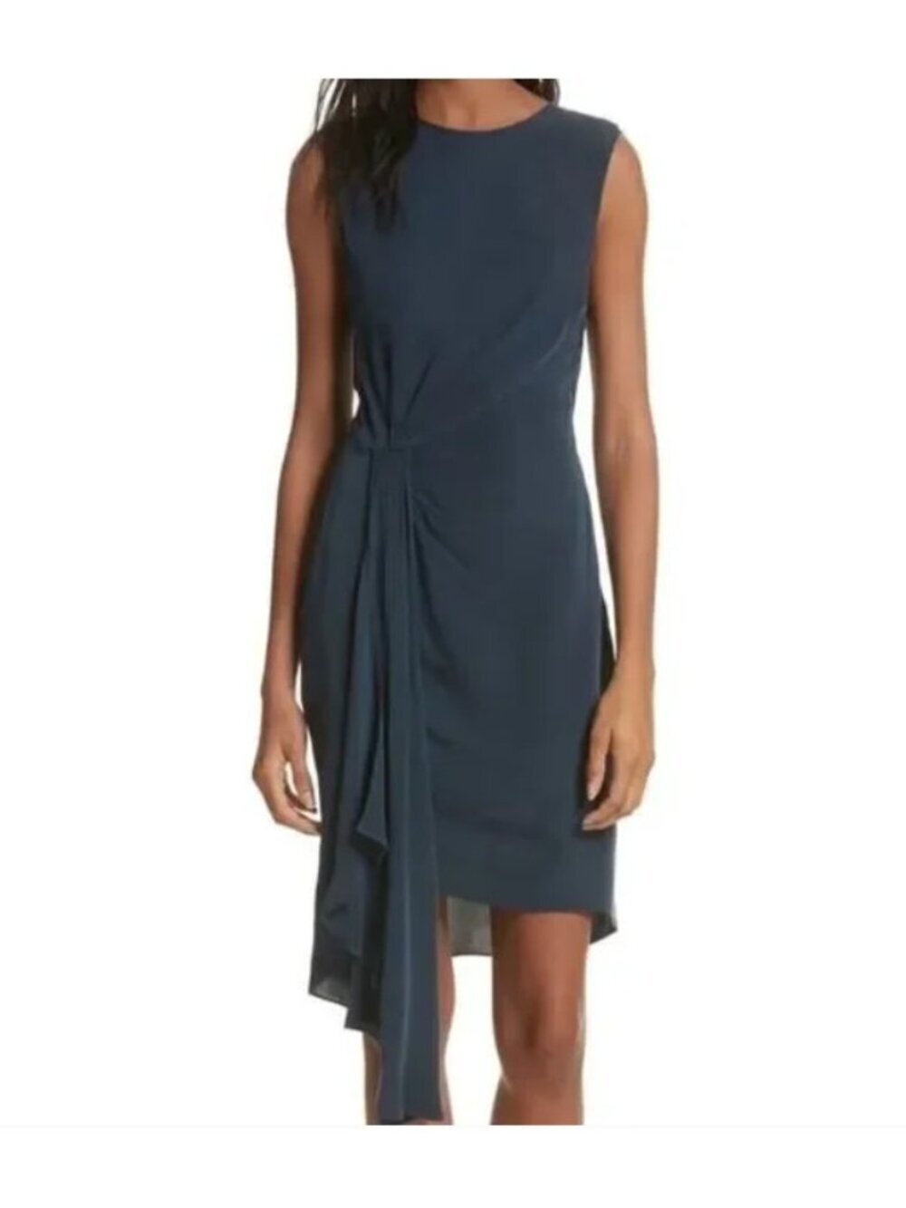 Milly Navy Blue Draped Front Asymmetrical Silk Blend Rachael Dress Size 4